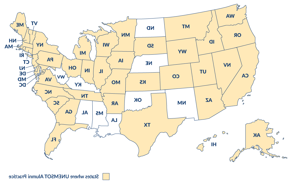 美国地图.S. 强调了英国职业治疗校友居住的州